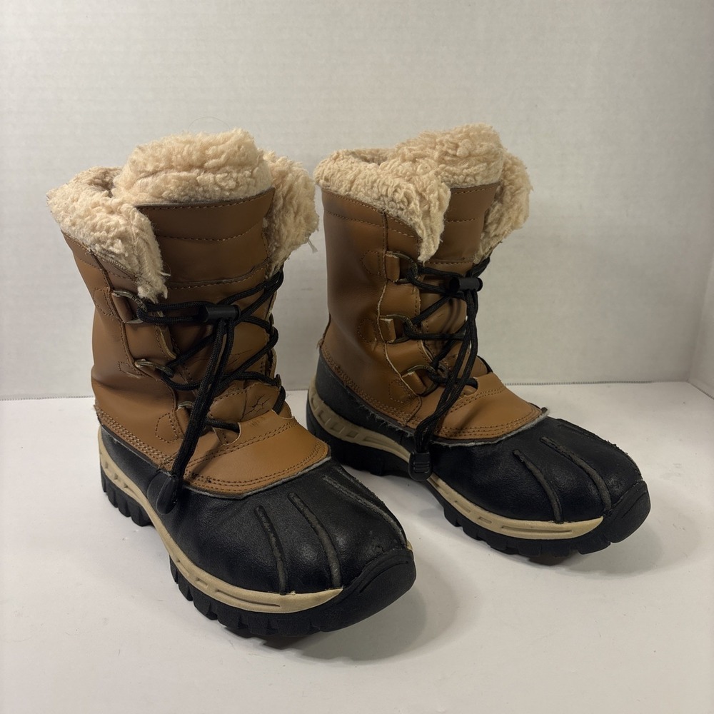 Bearpaw Kelly Youth 4 Waterproof Winter Boots Tan Black Leather Duck Boots 1871Y